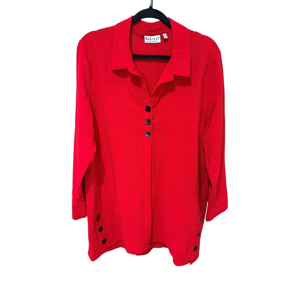 Habitat Red Textured Button Front Tunic Top Size XL Lagenlook